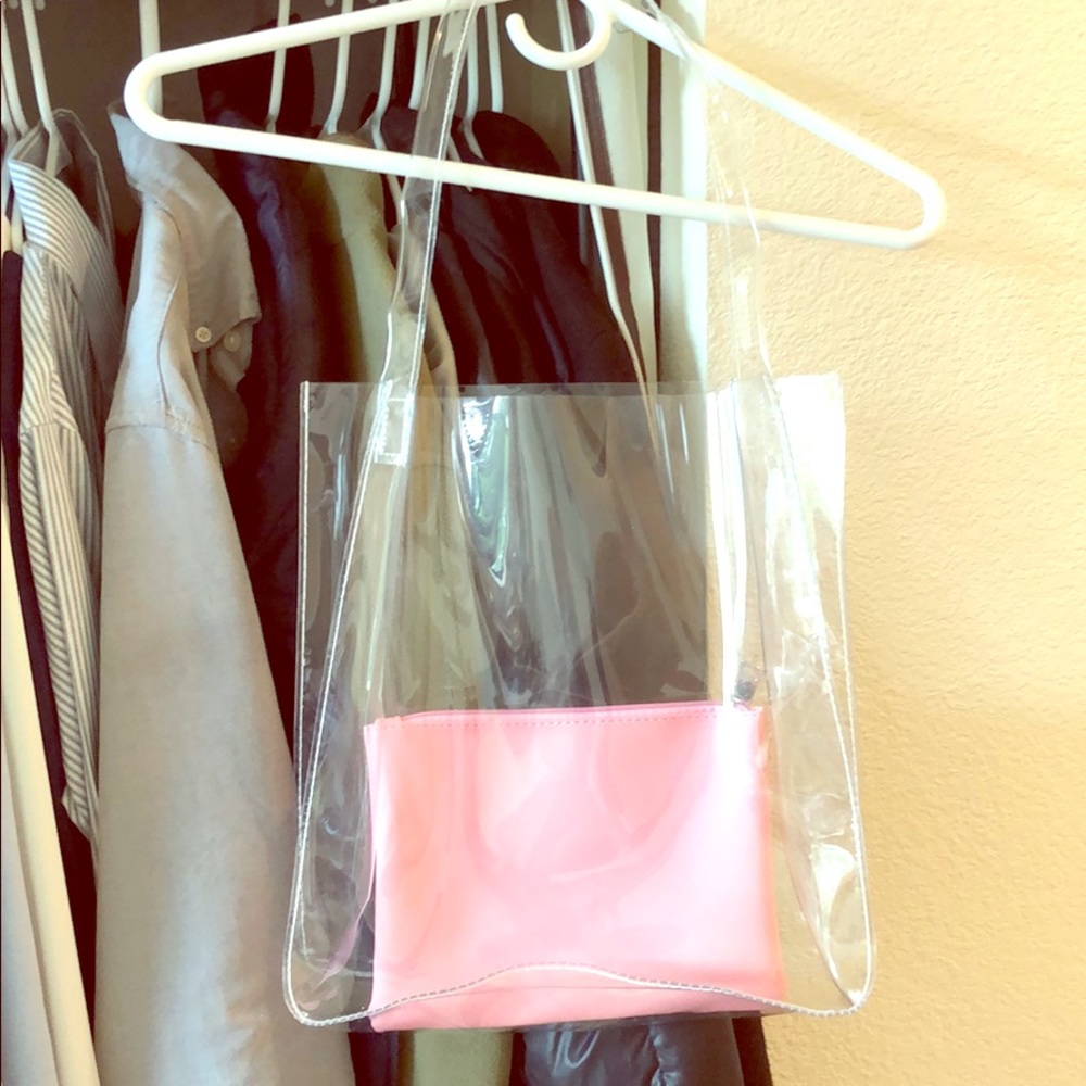 Transparent PVC tote with a pink pouch